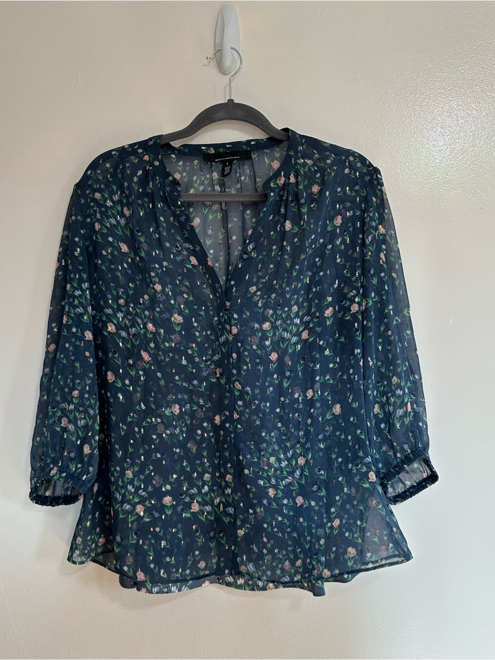 White House Black Market Teal Floral Sheer Blouse & Matching Tank, Large - Picture 10 of 10